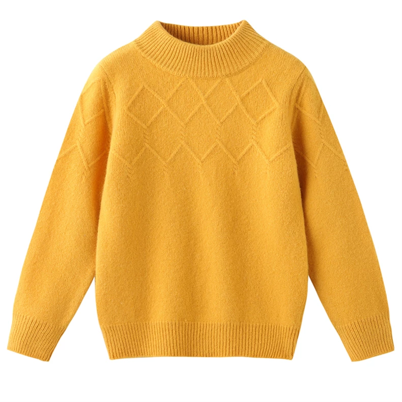 Children’s mock-neck pullover with diamond-textured yoke · QH-097