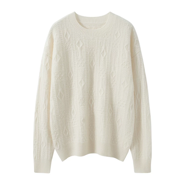 Crew-neck pullover with petal-like relief texture · QH-077
