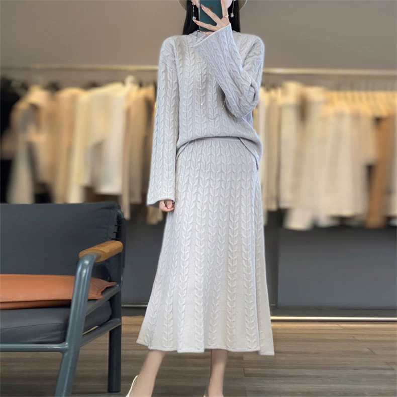 Cable-knit top and long-skirt set · QH-067