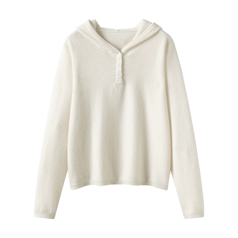 Hooded knitted top with short button placket · QH-060