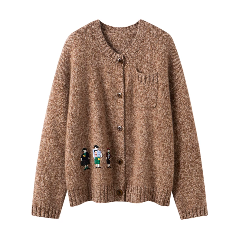 Button-front knit cardigan with chest patch pocket · QH-062