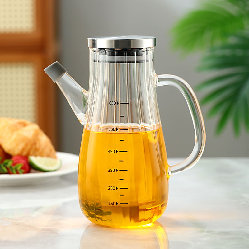 Ribbed glass oil dispenser with side spout · HJ-046