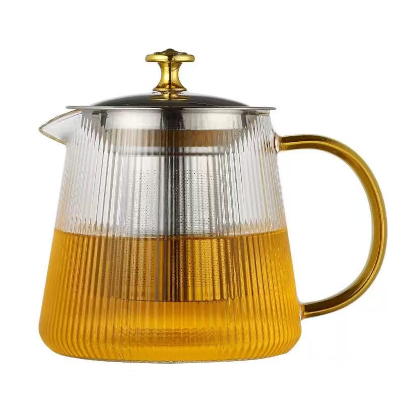 Ribbed glass teapot with metal infuser · HJ-067