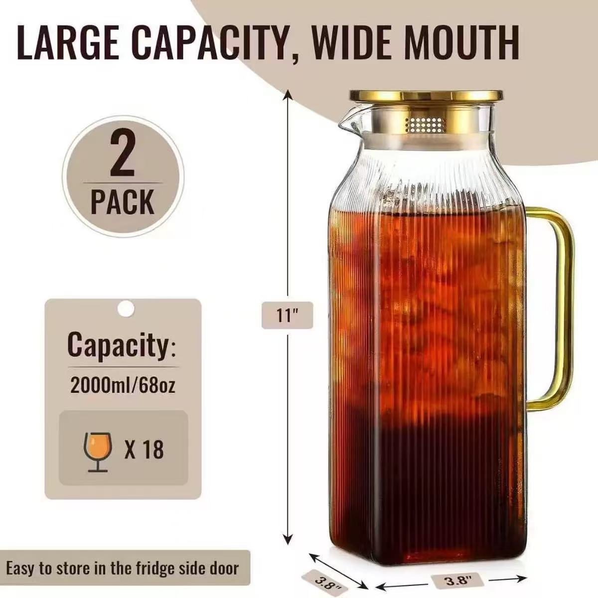 Square-section ribbed glass pitcher · HJ-030