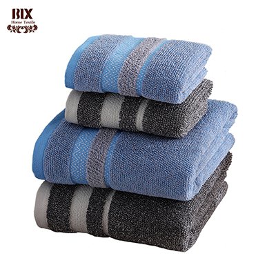 Melange cotton towel with wide ripple-woven band · GY-038
