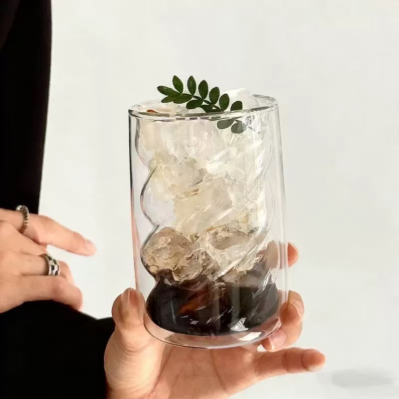 Spiral-walled double-wall glass tumbler · HJ-024