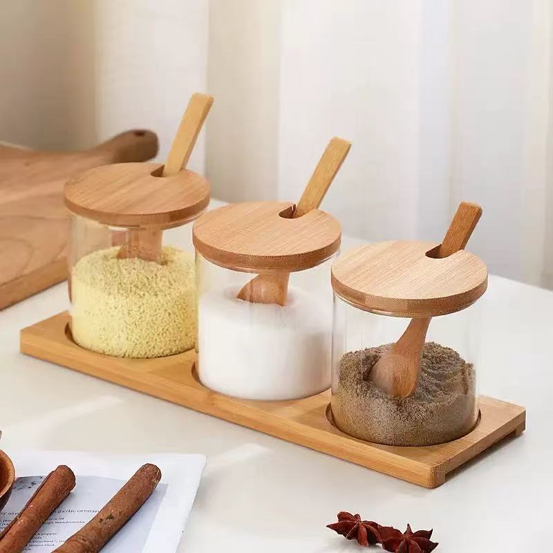 Glass condiment jar with spoon-slot lid · HJ-063