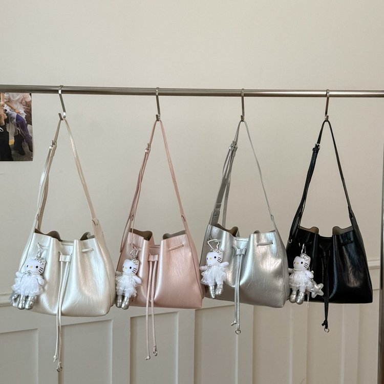 Gathered-top mini bucket crossbody bag · BG-023
