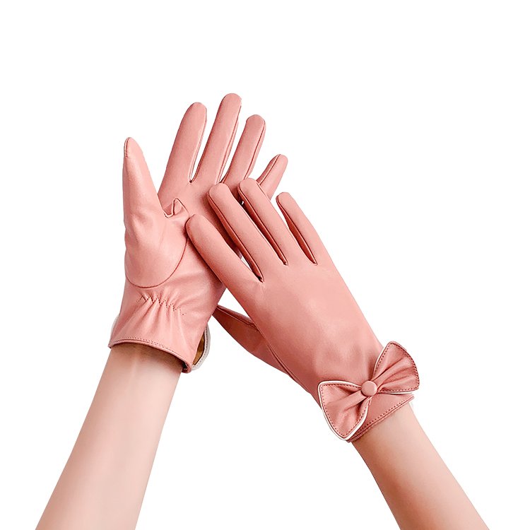 Pink PU gloves with gathered cuff · HB29-ARI-04