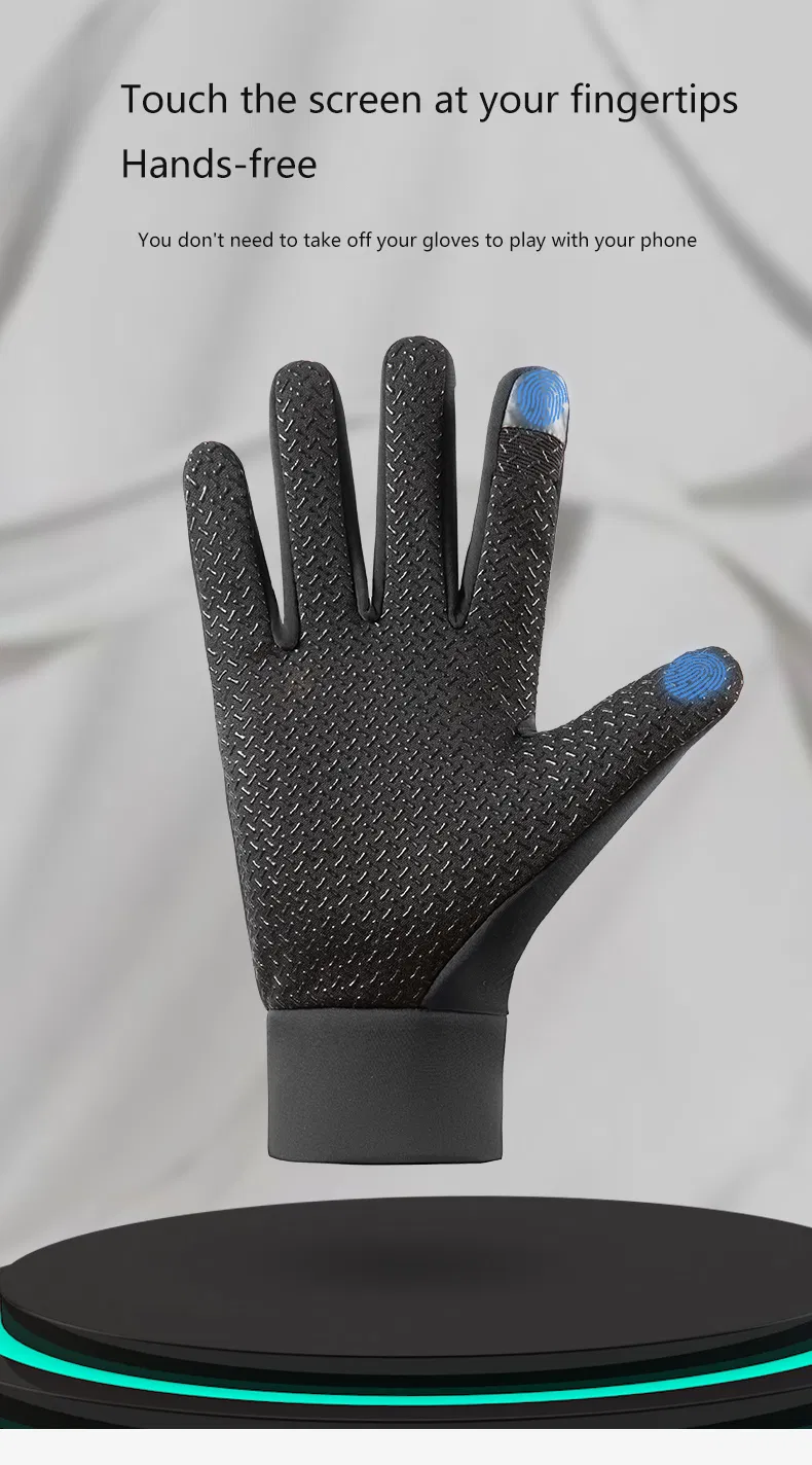 Black windproof cycling gloves with blue fingertip · HB29-ARI-11