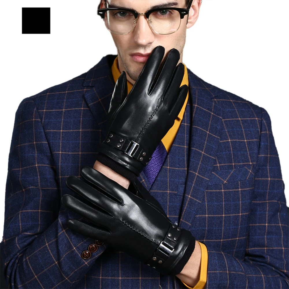 Black touchscreen leather-look winter gloves · HB29-LUO-11