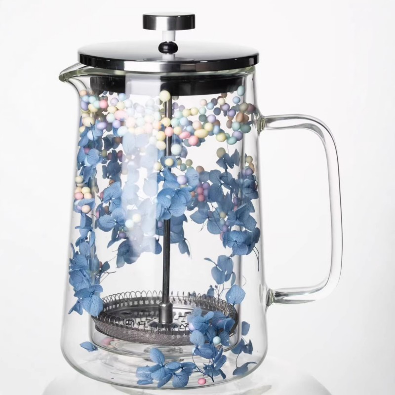Blue floral glass French press · HJ-010