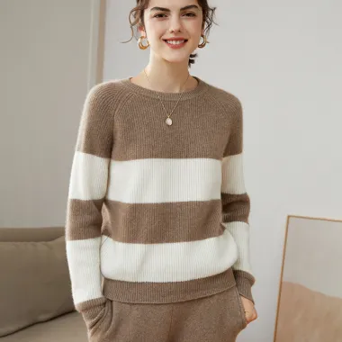 Women’s Stripe Colour-block Cashmere Sweater · QH-002