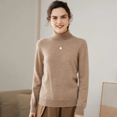 Women's mock-neck jersey cashmere sweater · QH-004