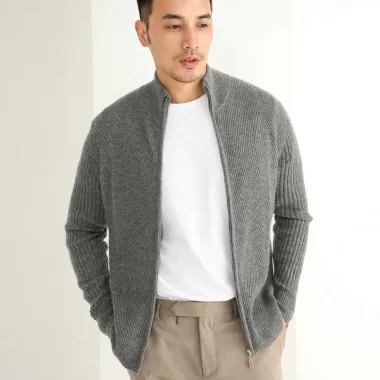 Men’s Zipper Pure Cashmere Cardigan · QH-006