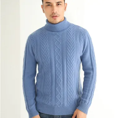 Men’s Cable-knit Turtleneck Cashmere Sweater · QH-008