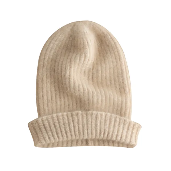 Turn-up ribbed cashmere beanie · QH-010
