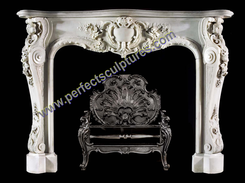 Floral-carved fireplace mantel · QY-LS382