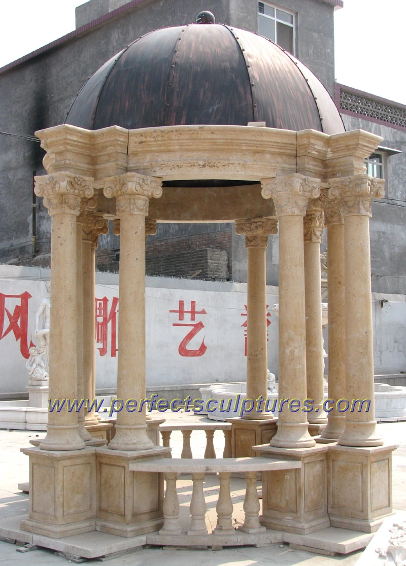 Classical carved stone garden gazebo · GR047