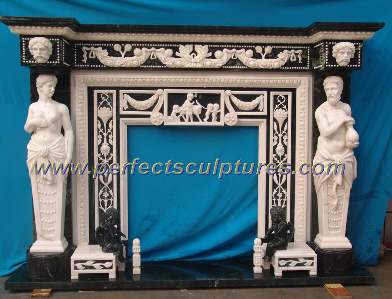 Two-tone figure-carved fireplace mantel · QY-LS007