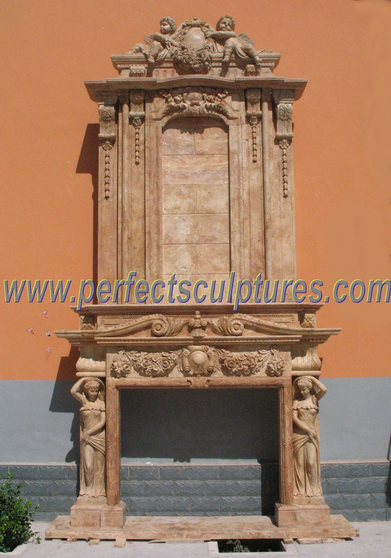 Angel-figure double fireplace mantel · QY-LS286