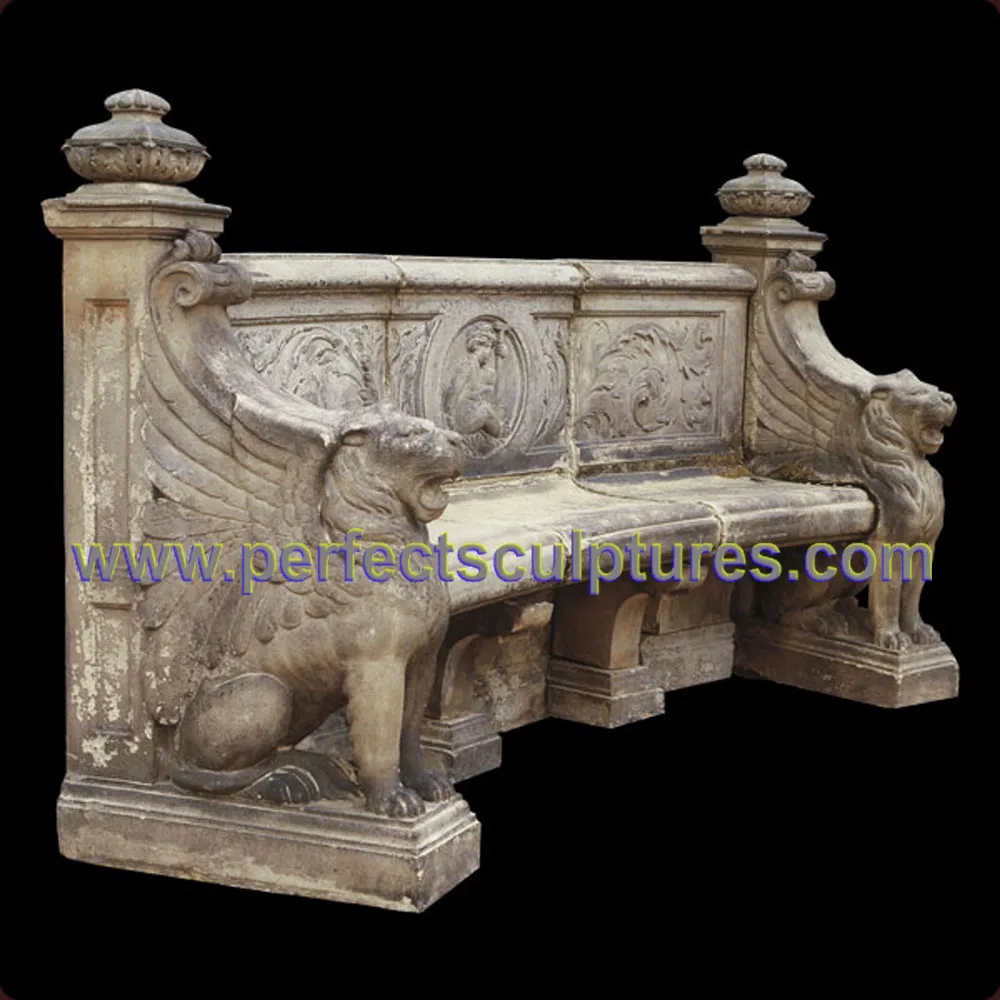 Antique-style carved stone garden chair · QTC066