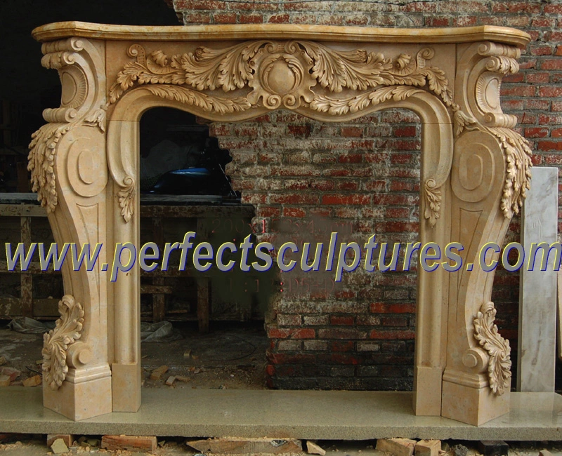Light-coloured carved fireplace mantel · QY-LF087