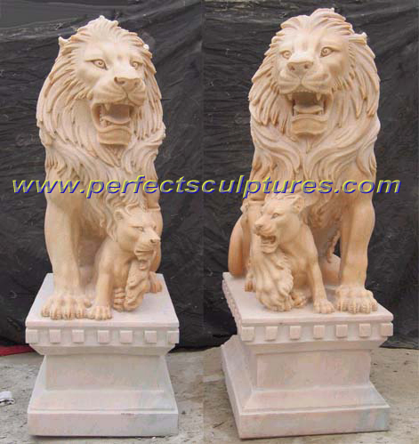 Lioness-and-cub stone statue · SY-D039