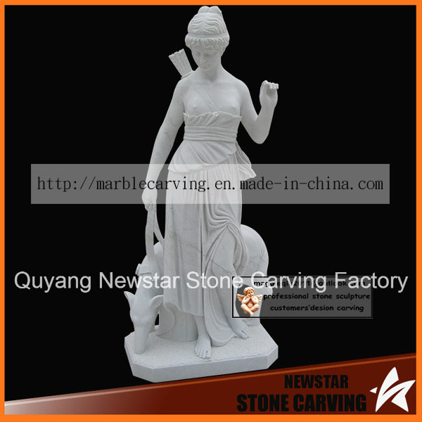 NSS048 Hunting Woman White Marble Statue · NSS048